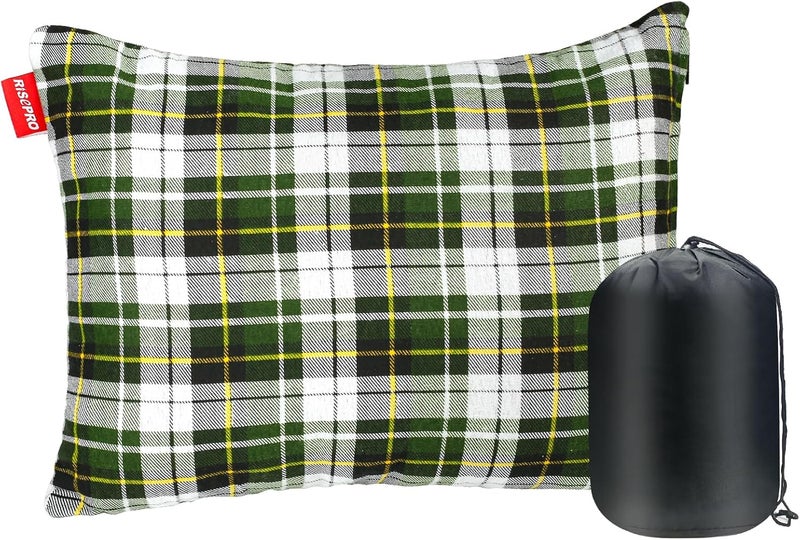 RISEPRO Outdoor Camping Pillow Lightweight, Compressible, Flannel Travel Pillow Cases, Washable Removable Pillow Cover Camping and Backpacking Green - Image 1